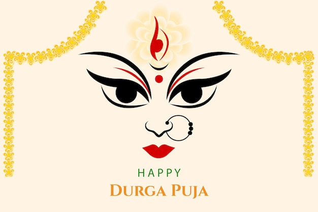 Beautiful face of goddess durga puja for shubh navratri festival background