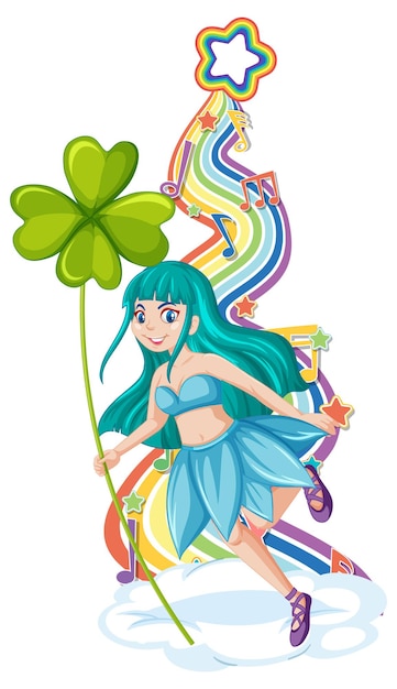 Beautiful fairy cartoon character with rainbow wave