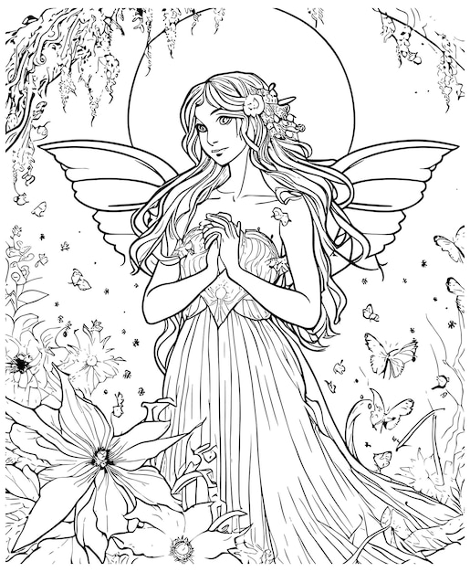 beautiful fairy princess in the garden coloring page