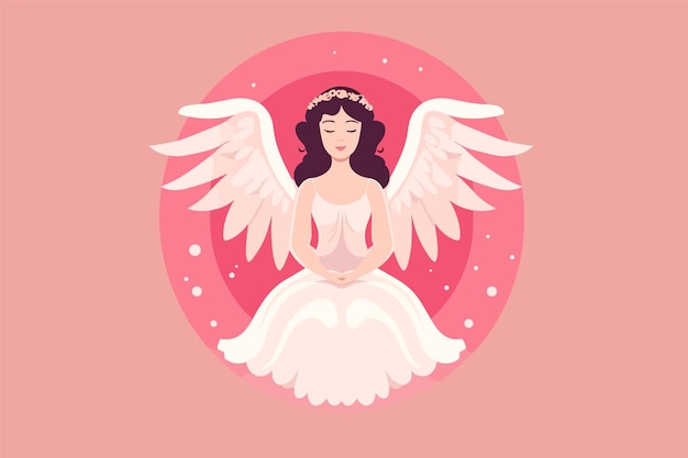 Beautiful Fairy with an Angelic Aura illustration Angel with wings illustration in pink background