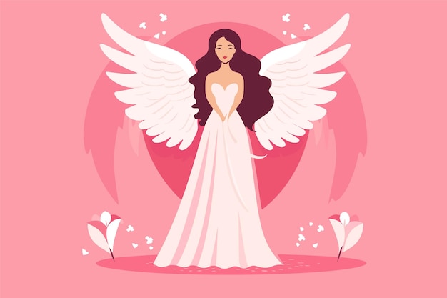 Beautiful Fairy with an Angelic Aura illustration Angel with wings illustration in pink background