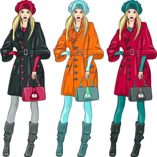 beautiful fashion girls top models illustration