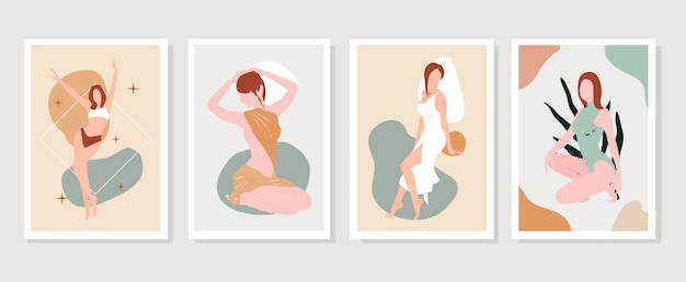 beautiful female figures Design for pattern logo posters invitation greeting card