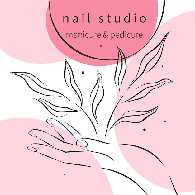 Vector beautiful female hands with manicure design for nail studio