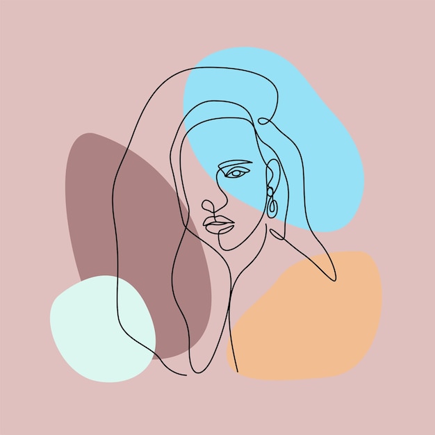 Beautiful female head in single line art style