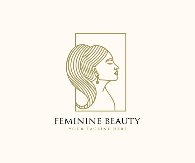 Beautiful feminine woman face and hair logo for beauty salon  spa  skin care branding