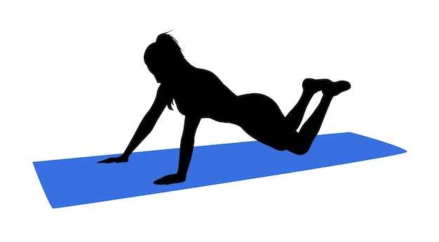 Beautiful fitness woman doing mountain push up exercises silhouette on white