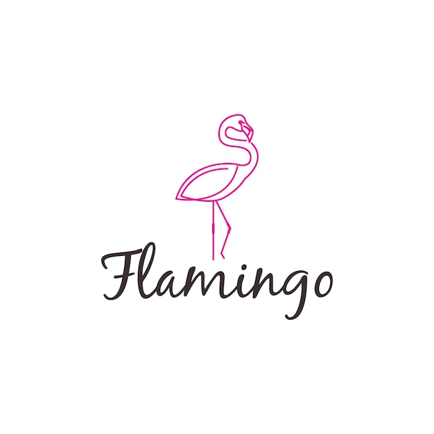 Beautiful flamingo bird animal art logo design illustration in minimalist line style icon vector