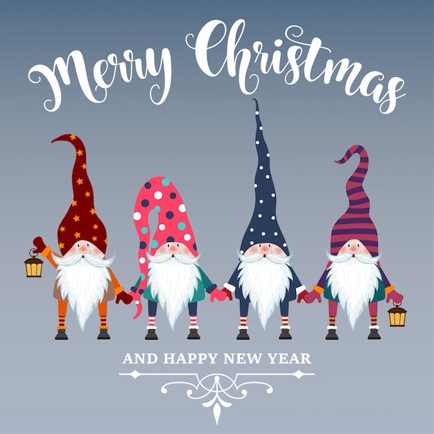 Beautiful flat design Christmas card with gnomes