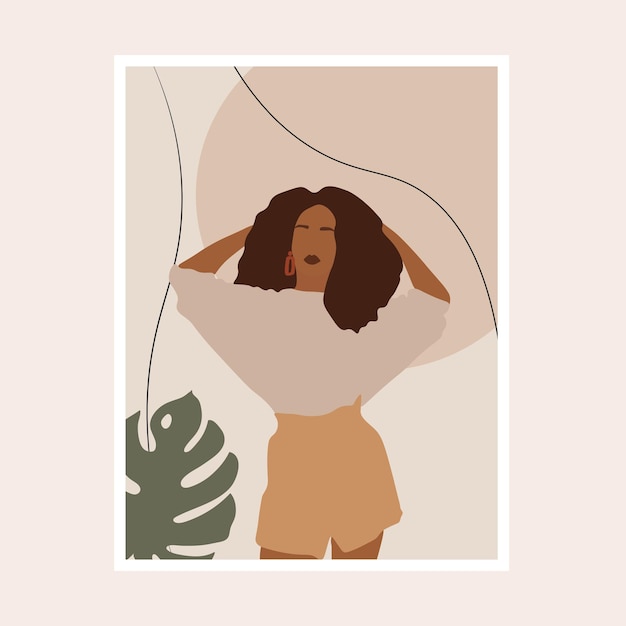 Beautiful flat illustration of a black girl portrait with afro hair