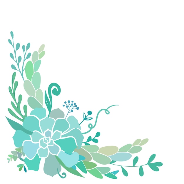 Beautiful floral corner with succulents and flowers isolated on white background Vector illustration