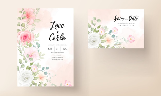 Beautiful floral design wedding invitation card