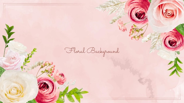 Beautiful floral frame background template with soft nature flowers