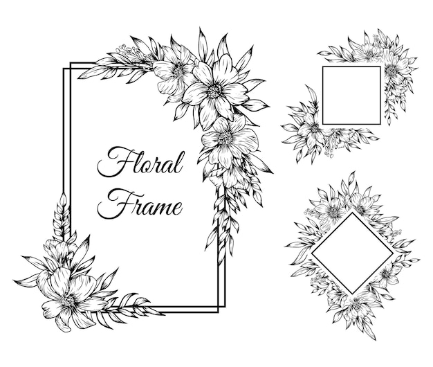 Beautiful floral frame geometric outline hand drawn decoration