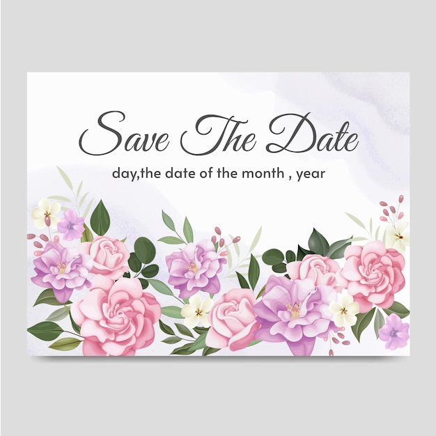 Beautiful floral frame wedding invitation card template Premium Vector