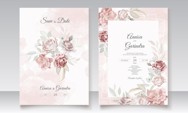 Beautiful floral frame wedding invitation card template set  