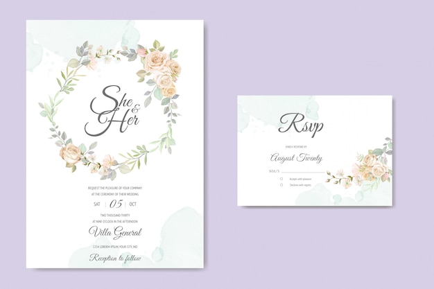 beautiful floral frame wedding invitation card template