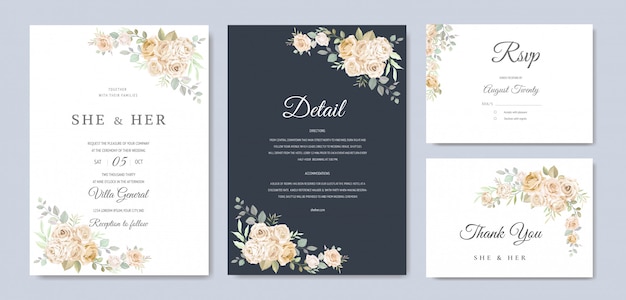 beautiful floral frame wedding invitation card template