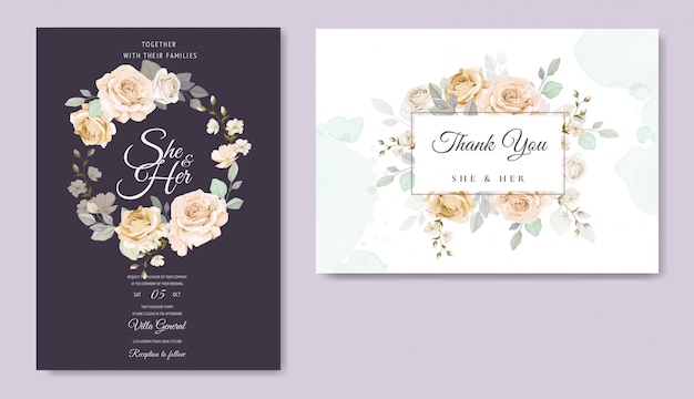 beautiful floral frame wedding invitation card template