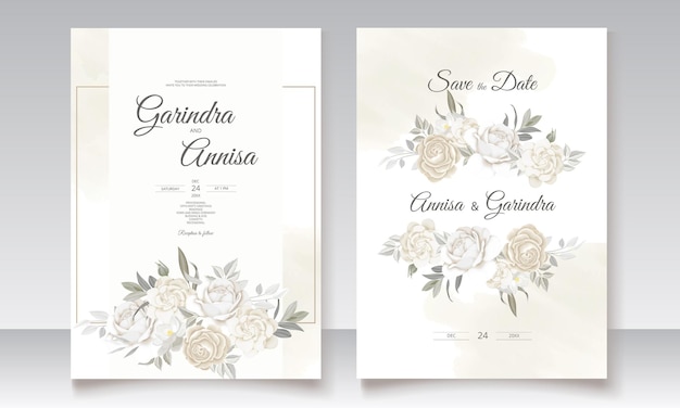 Beautiful floral frame wedding invitation card template 