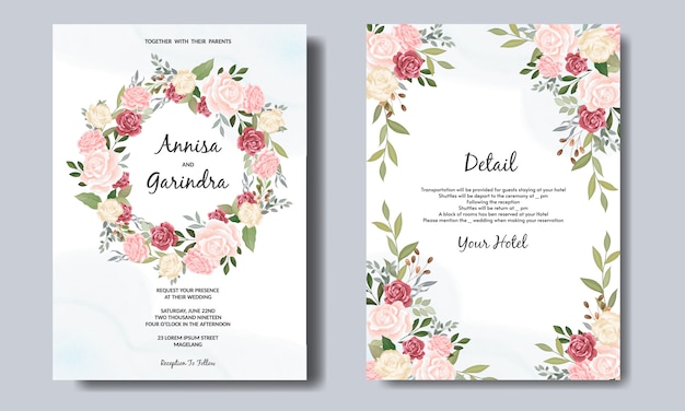 Beautiful floral frame wedding invitation card template 