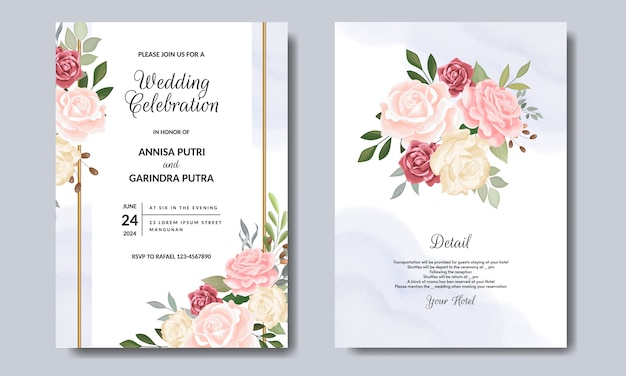 Beautiful floral frame wedding invitation card template  