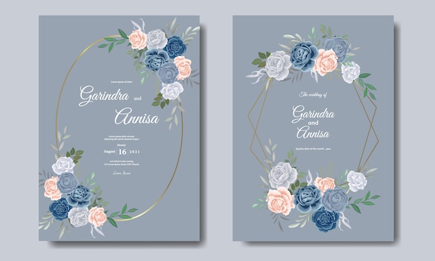 Beautiful floral frame wedding invitation card template  