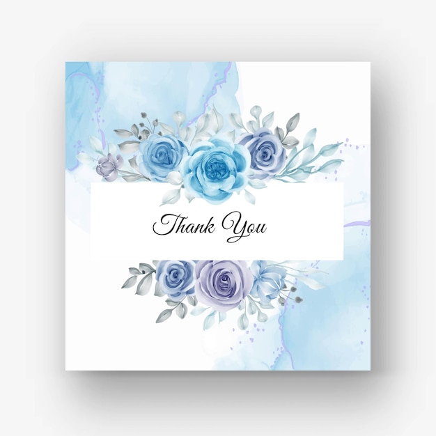 Beautiful floral frame for wedding with flower watercolor blue