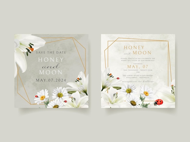 Beautiful floral and ladybugs wedding invitation card