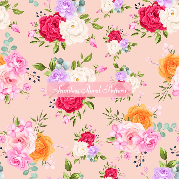 Beautiful floral and leaves seamless pattern design