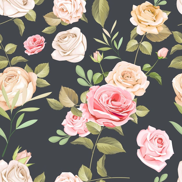 beautiful floral and leaves seamless pattern