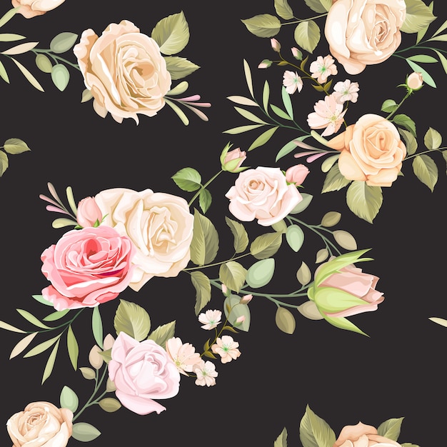 beautiful floral and leaves seamless pattern