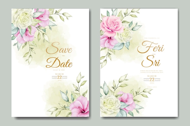 beautiful floral leaves watercolor wedding invitation card template