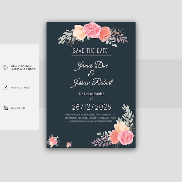 Vector beautiful floral and leaves wedding invitation card template