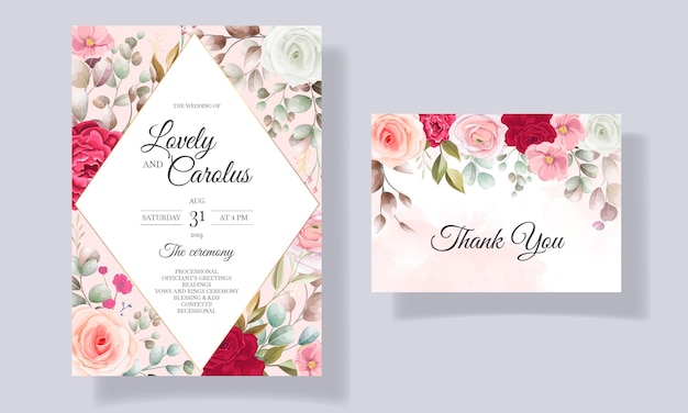 Beautiful floral and leaves wedding invitation card