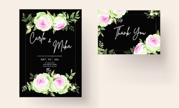 Beautiful floral and leaves wedding invitation card