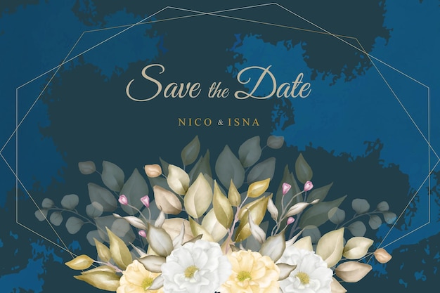 beautiful floral and leaves wedding invitation card