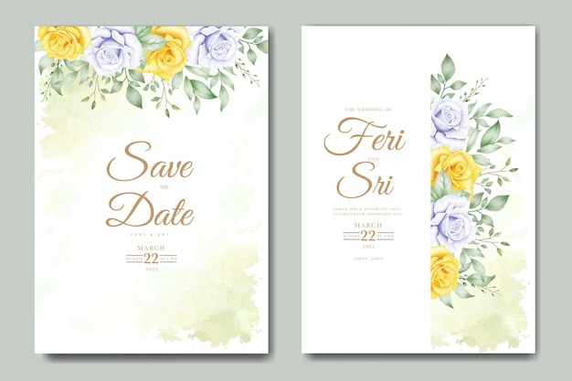 beautiful floral and leaves wedding invitation template