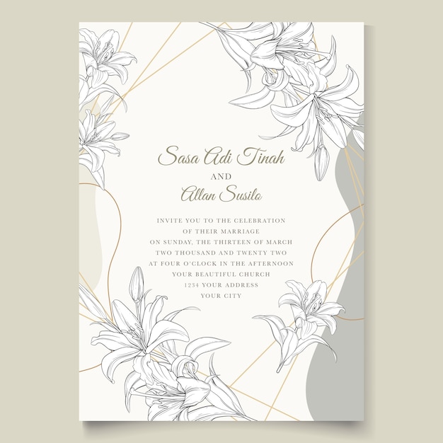 Beautiful floral lily flowers invitation card