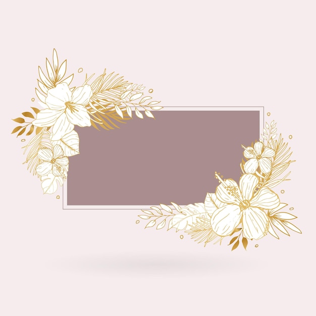 Beautiful floral line art gold square frame