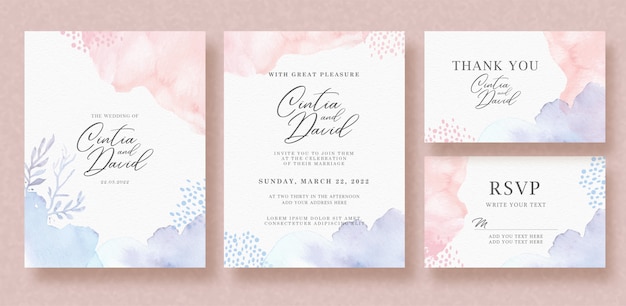 Beautiful  floral pink purple splash wedding invitation set