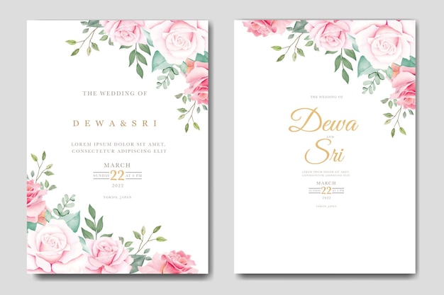 Beautiful floral roses wedding invitation card