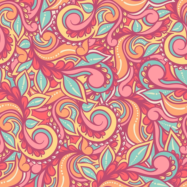 Beautiful floral seamless pattern with colorful swirls and petals