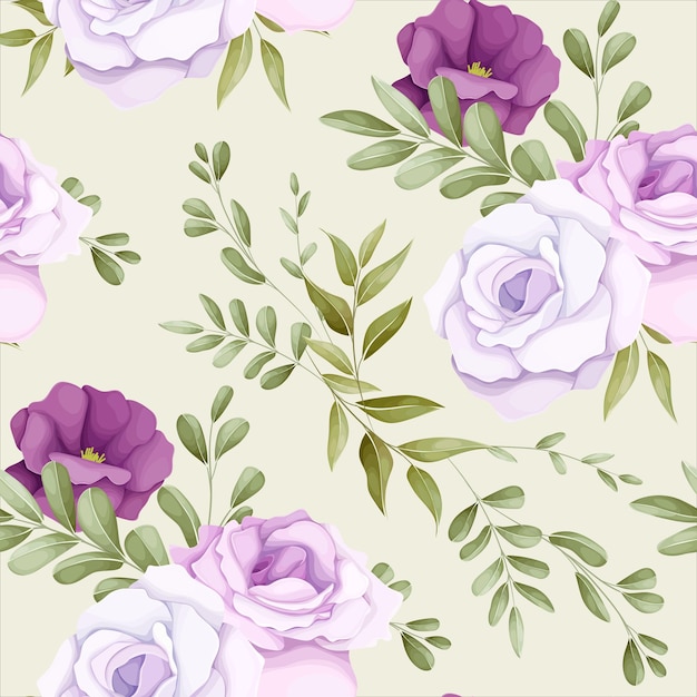 Beautiful floral seamless pattern with purple flowers