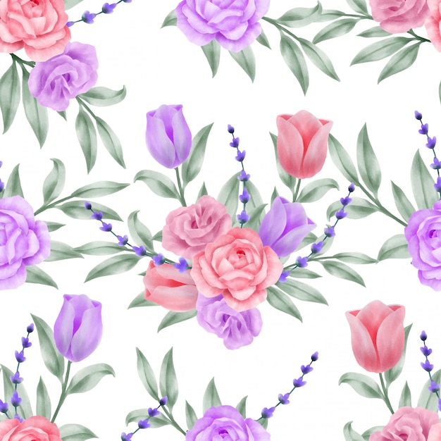 beautiful floral watercolor leaves seamless pattern luxury