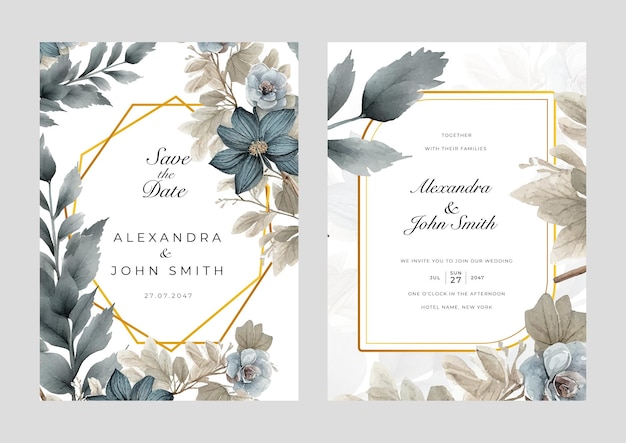 Beautiful floral watercolor wedding invitation card set