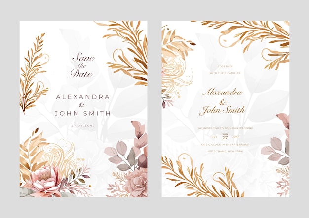 Beautiful floral watercolor wedding invitation card set