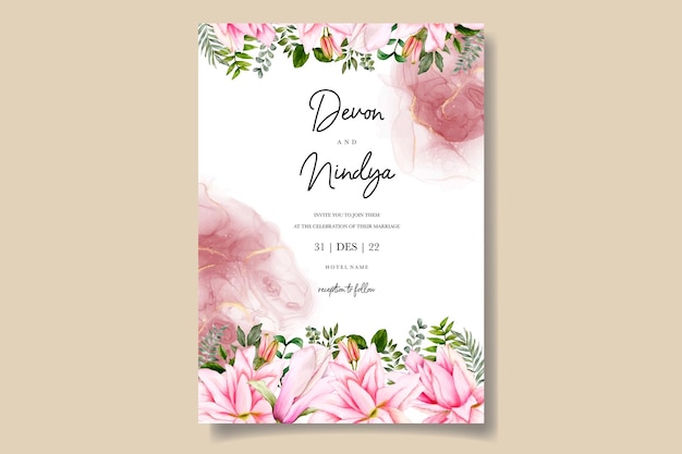 Beautiful floral watercolor wedding invitation card template