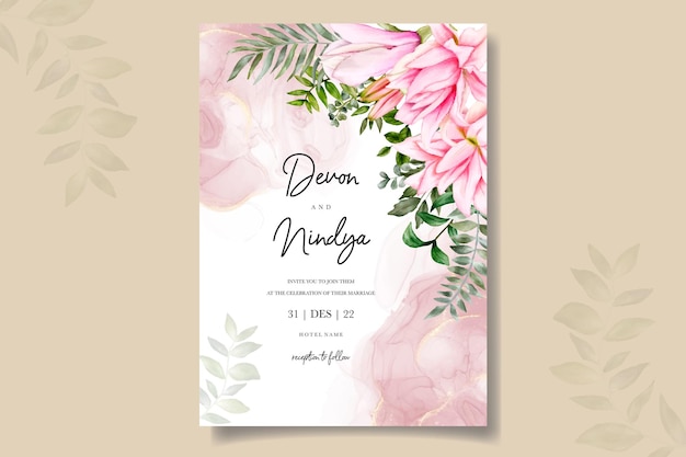 Beautiful floral watercolor wedding invitation card template