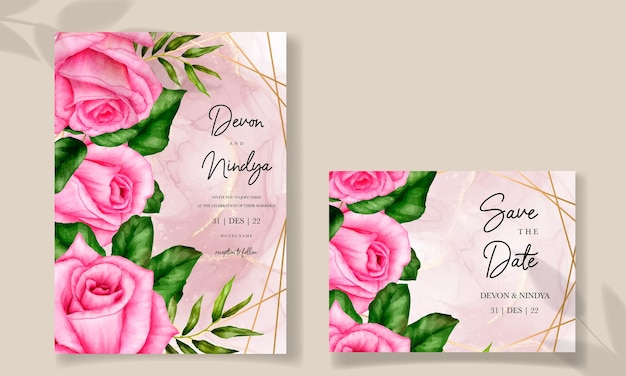 Beautiful floral watercolor wedding invitation card template